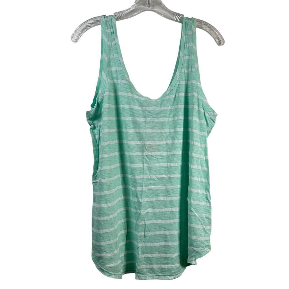 Fresh Produce Sanibel Classic Stripe Tank Top Mint Green White Cotton Large NWT